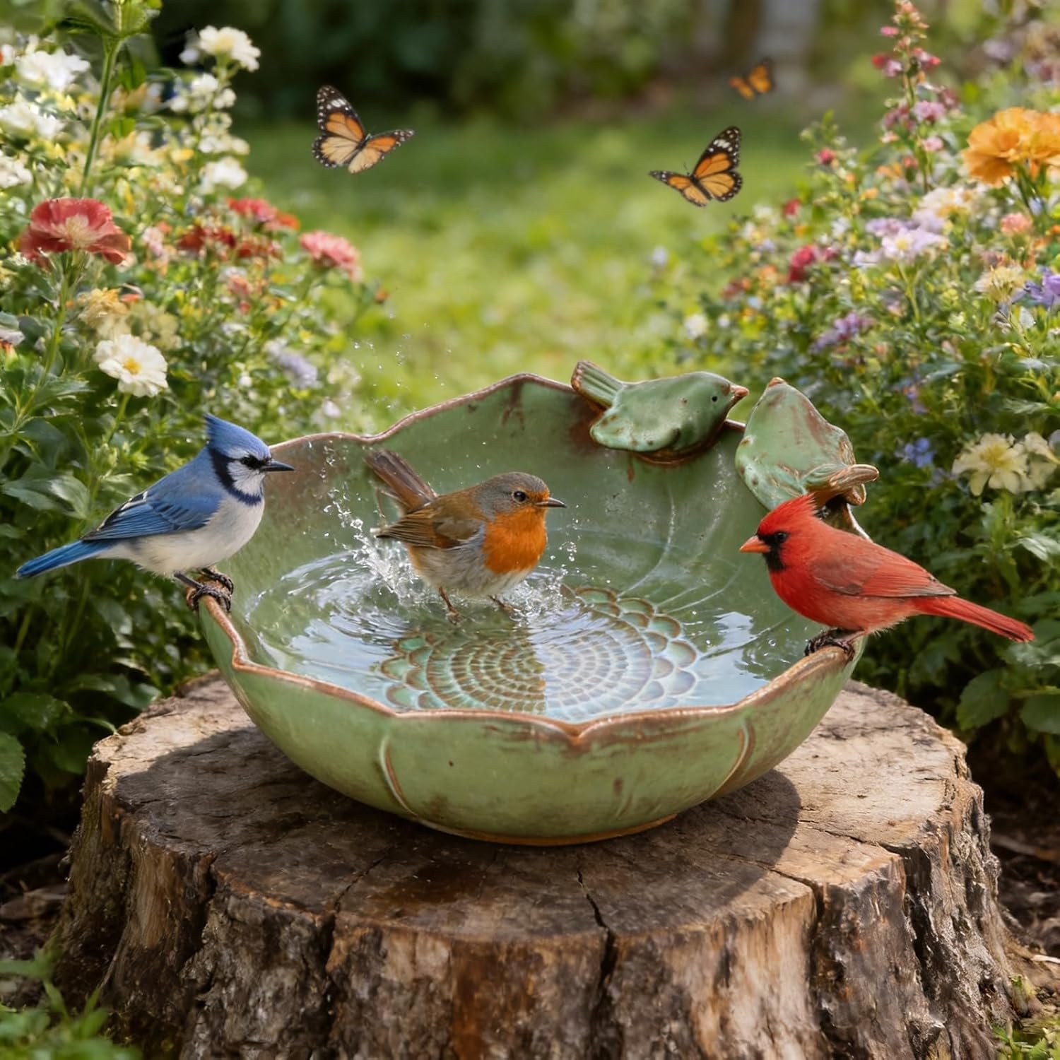 Ceramic Bird Bath for Outdoors, 10.1″ Ground Ceramic Bird Baths Bowl for Outside, Garden Bird Baths Weather Resistant, Birdbath for Deck, Balcony, Lawn