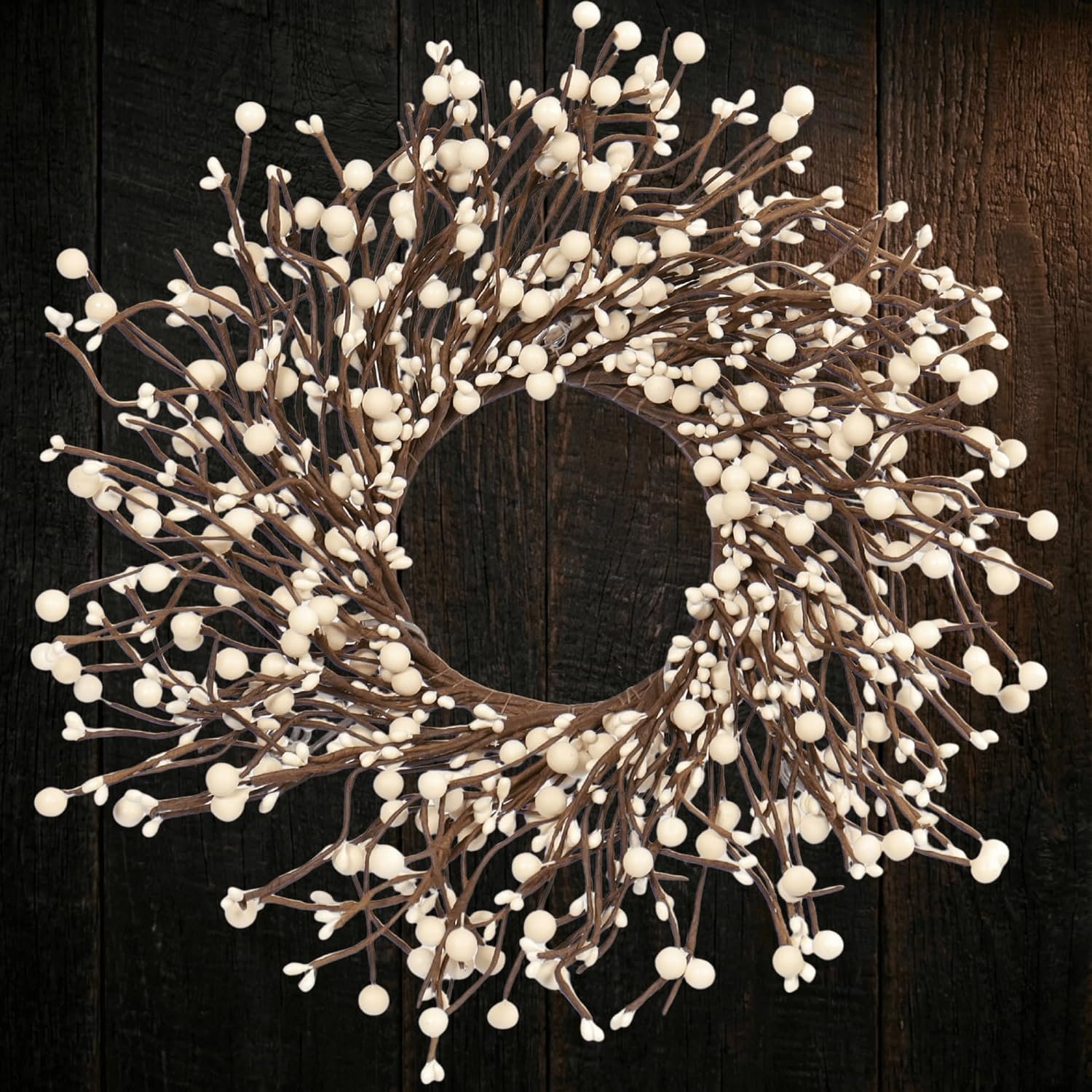 15″ Cream Pip Berry Mini Wreath (4.5″ Inner Dia), Rustic Ivory Artificial Wreath Ring for 3″ Pillars, Small Farmhouse Kitchen Cabinet Decor, Wedding Centerpiece