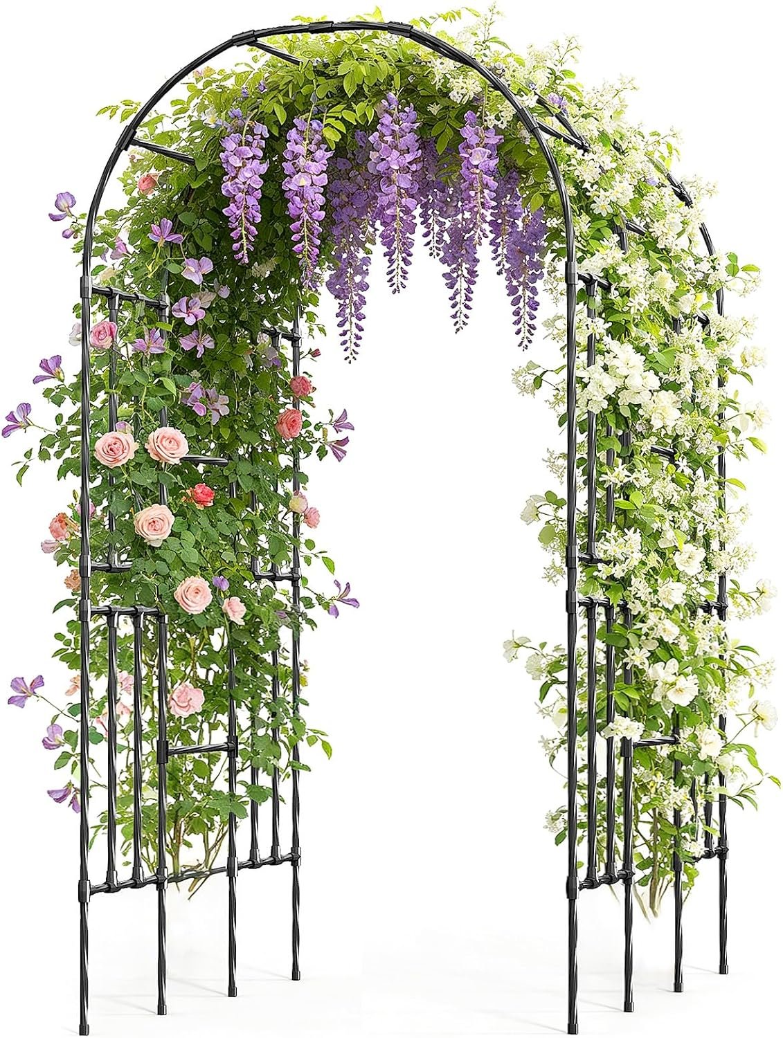 Miory Garden Arch Trellis for Climbing Plants Outdoor, 3.9×7.9ft Steel with PE Coating, Garden Archway for Vegetable, Vines, Wedding Arbor (Black)