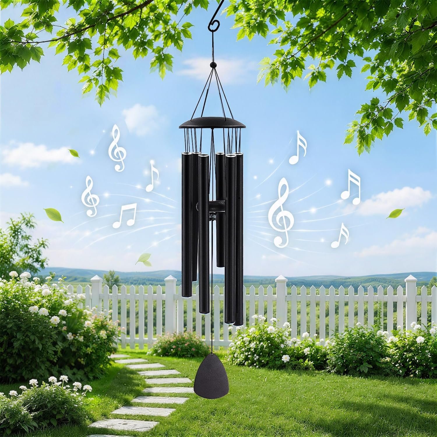 MFEESYOB Wind Chimes for Outside, 32″ Deep Tone Aluminum, Weather Resistant | Professionally Tuned to E Major Pentatonic Scale, Outdoor Garden Decor, Thoughtful Memorial Gift for Mom-Black