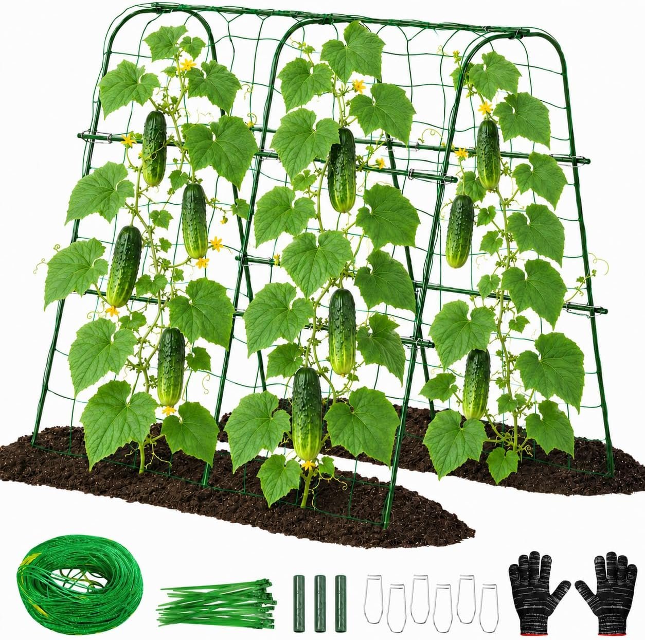 FOLLOOK Cucumber Trellis for Raised Garden Bed, 48x48inch, Green | Rustproof Metal Garden Arch Trellis for Climbing Plants Support Outdoor Fruit Grape Vine Vegetable Tomato Pole Bean Pea