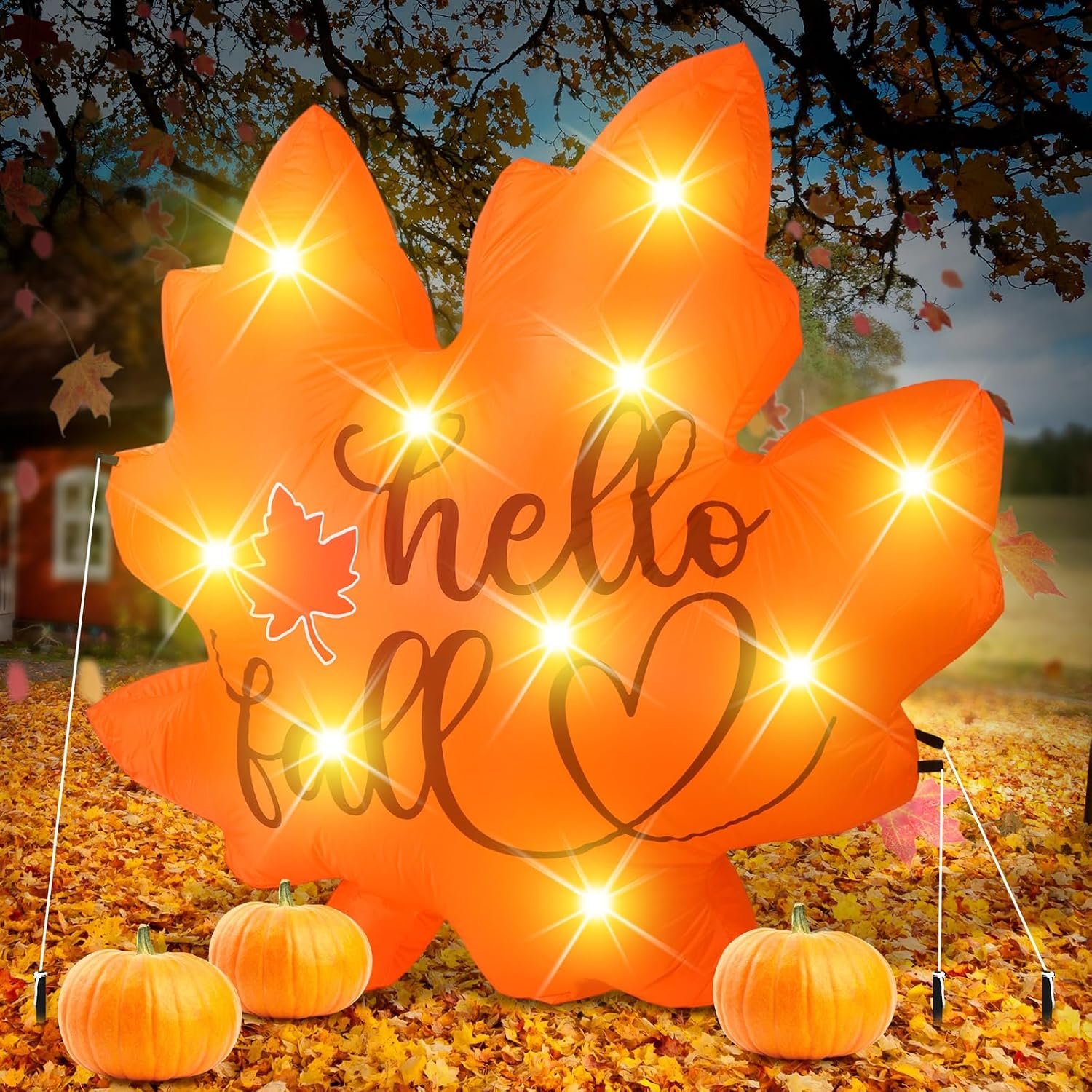 Fall Maple Leaf Inflatable 5.25ft LED Thanksgiving Yard Decor | Built-in LED Lights, Maple Leaf Design, Harvest Decor, Weather Resistant, Yard Lawn Garden Porch, Thanksgiving, Autumn Party
