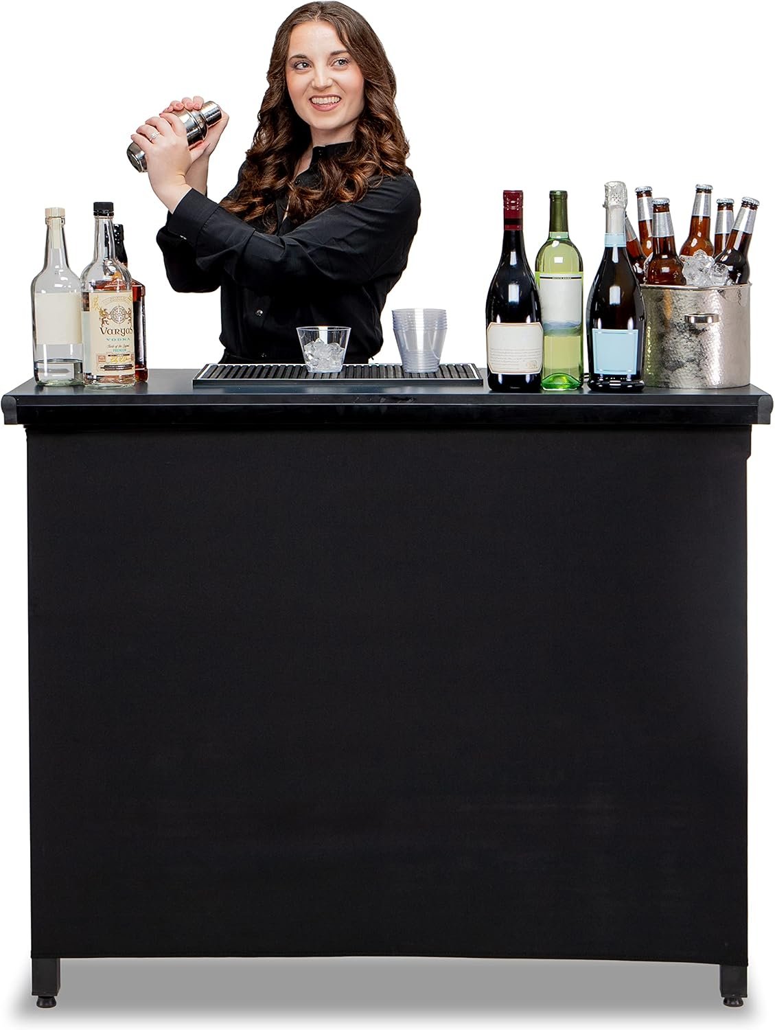 GoBar PRO Commercial Grade Portable Bar Table – Mobile Bartender Station for Events – Includes Black Skirt and Carry Case – Standard or LED