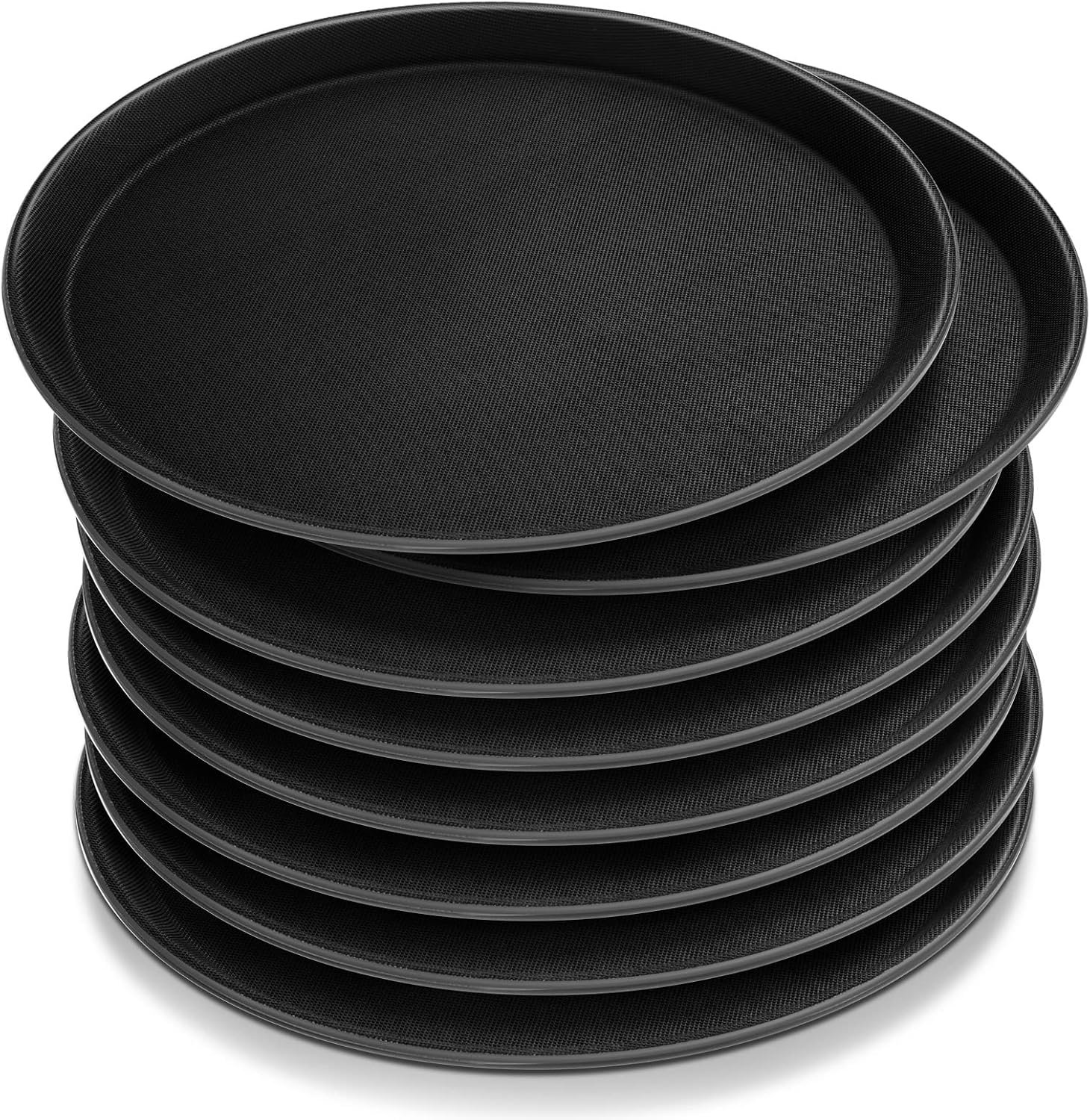 Zopeal 8 Pieces Black Round Restaurant Serving Tray, Plastic Non Slip Surface Food Meals Server Tray with Raised Edges for Home, Kitchen, Restaurant, Cafeteria, Bar (11″)