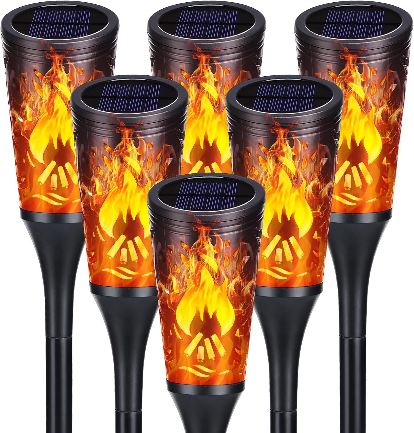 Toodour Solar Halloween Lights Outdoor, 6 Pack Solar Torch Light Waterproof | with Flickering Flame, Yard Lights Landscape Decoration Lighting for Outside Garden Lawn Yard Patio Halloween Decor – Orange