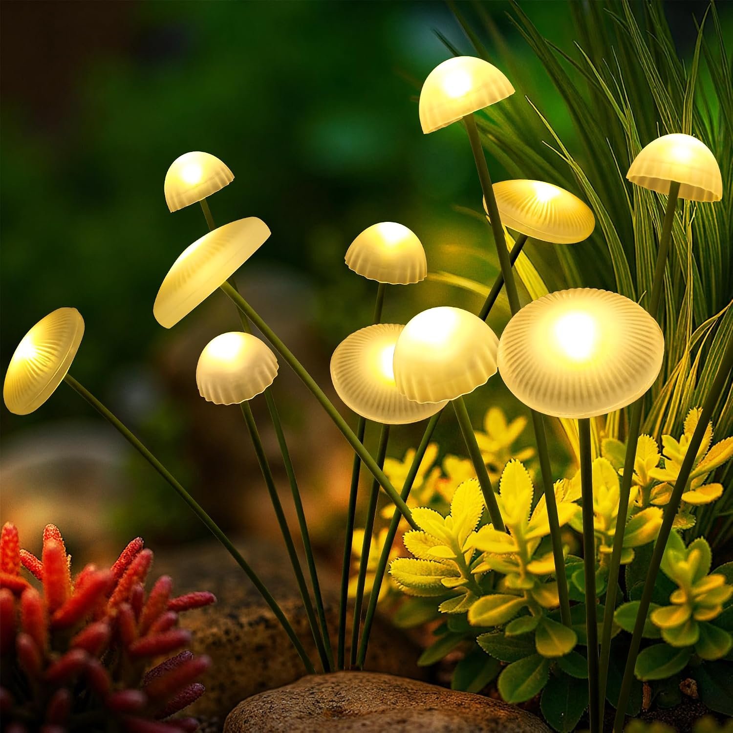 Solar Garden Lights, 2pack Swaying Mushroom Solar Lights | Solar Fairy Lights for Outside, Waterproof Light Decor for Yard,Lawn,Patio,Pathway Decoration(Warm White)