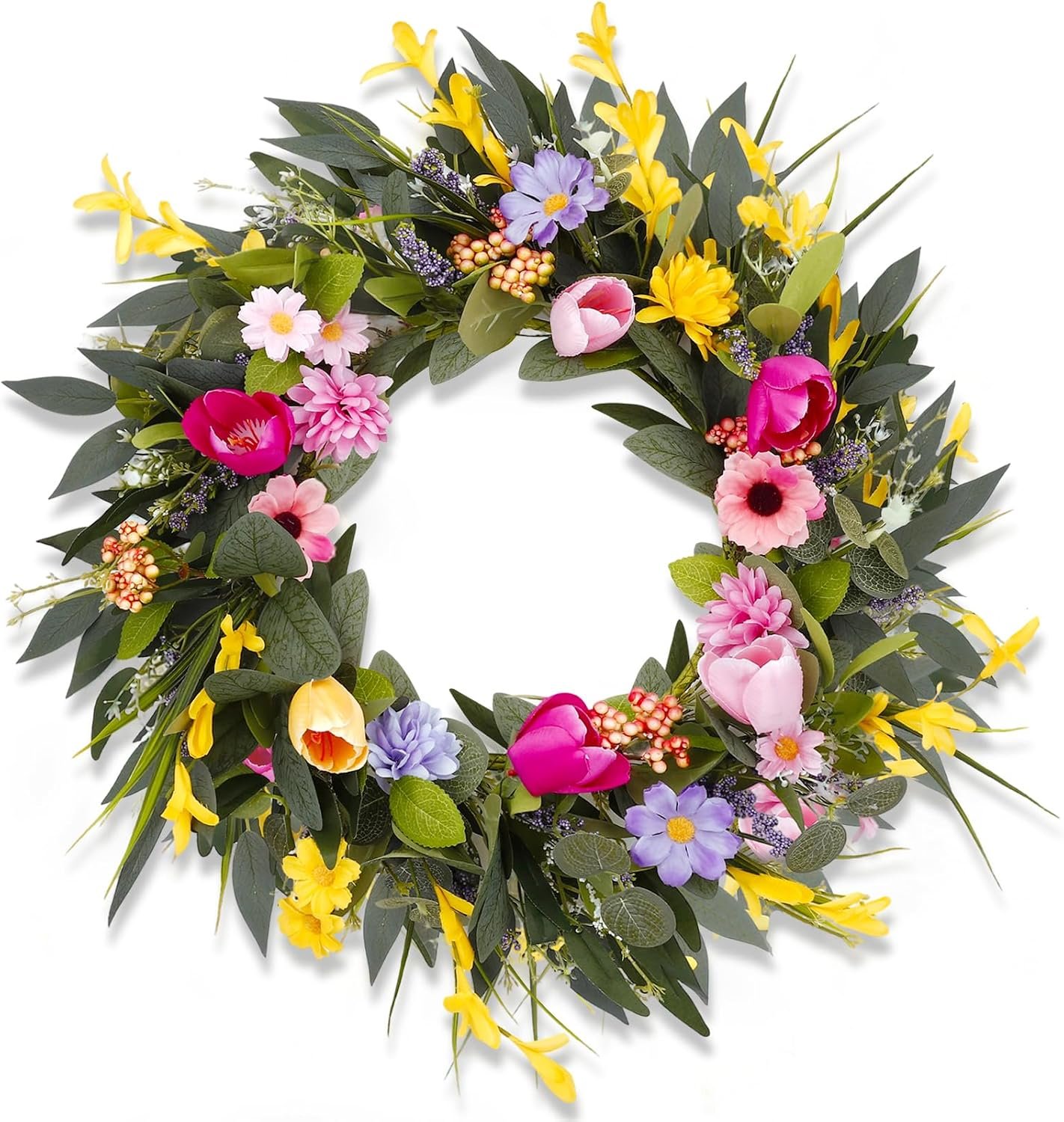 20 Inch Summer Wreath for Front Door Outside | Floral Door Wreath Included Peony Tulips Wildflower Lavender for All Season Indoor Outdoor Farmhouse Porch Wall Window Decor