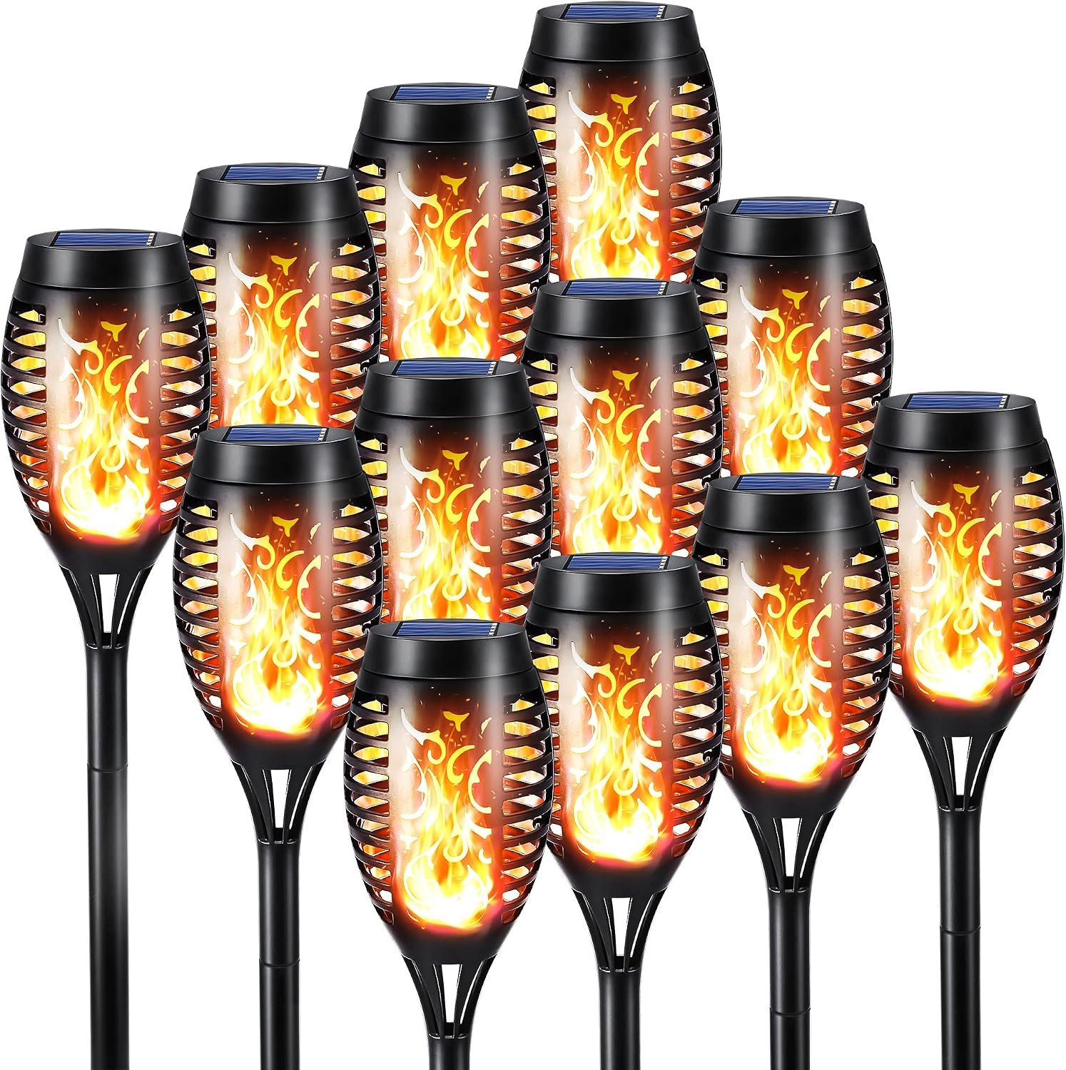 Toodour Solar Torch Flame Lights, 12 Pack Solar Halloween Lights Outdoor | with Flickering Flame, Waterproof Patio Light Landscape Decoration Lighting for Garden Lawn Yard Outdoor Halloween Decor