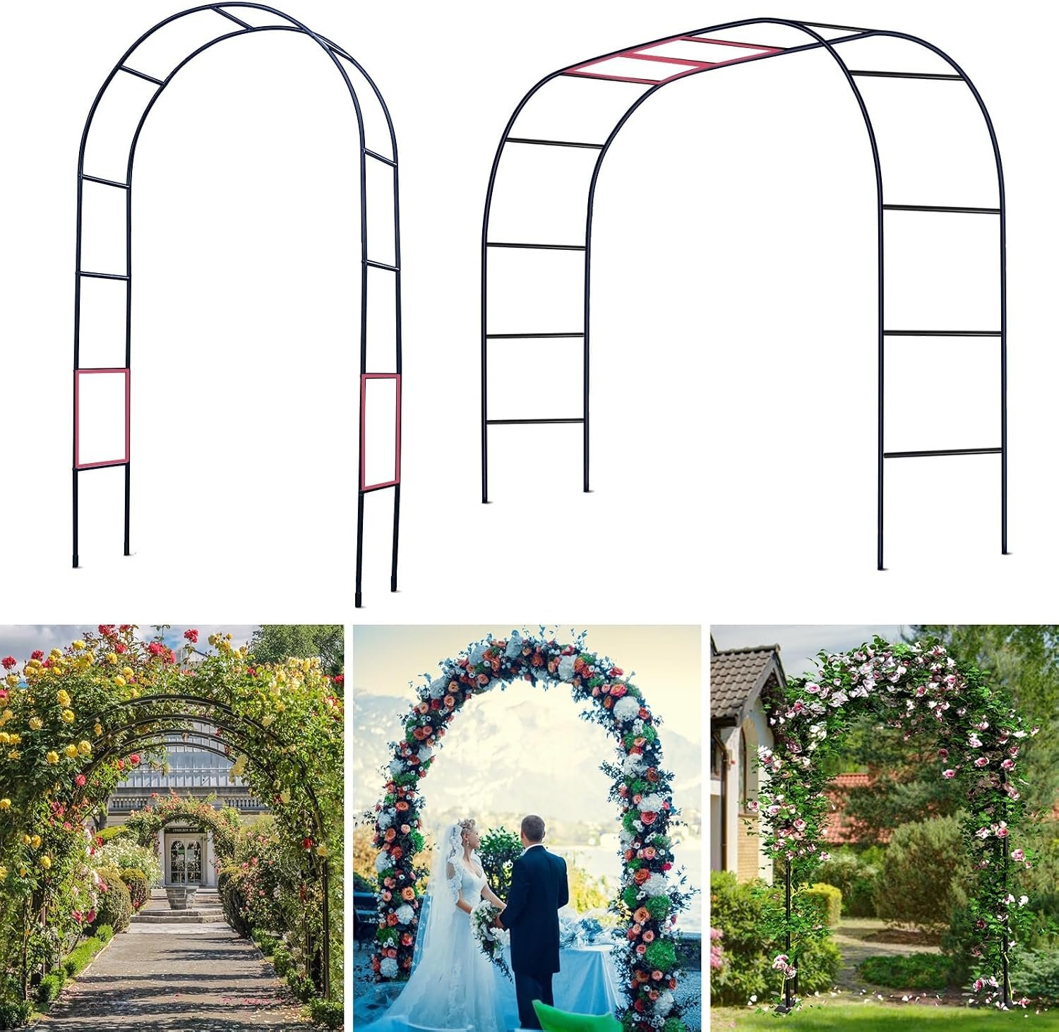 Thickened Tube Garden Arch Trellis – Metal Garden Arbor for Climbing Plants | Rustproof Galvanized Pipe – 4.6ft Wide x 7.9ft High or 7.6ft Wide x 6.4ft High – for Climbing Plants Party Wedding Decoration