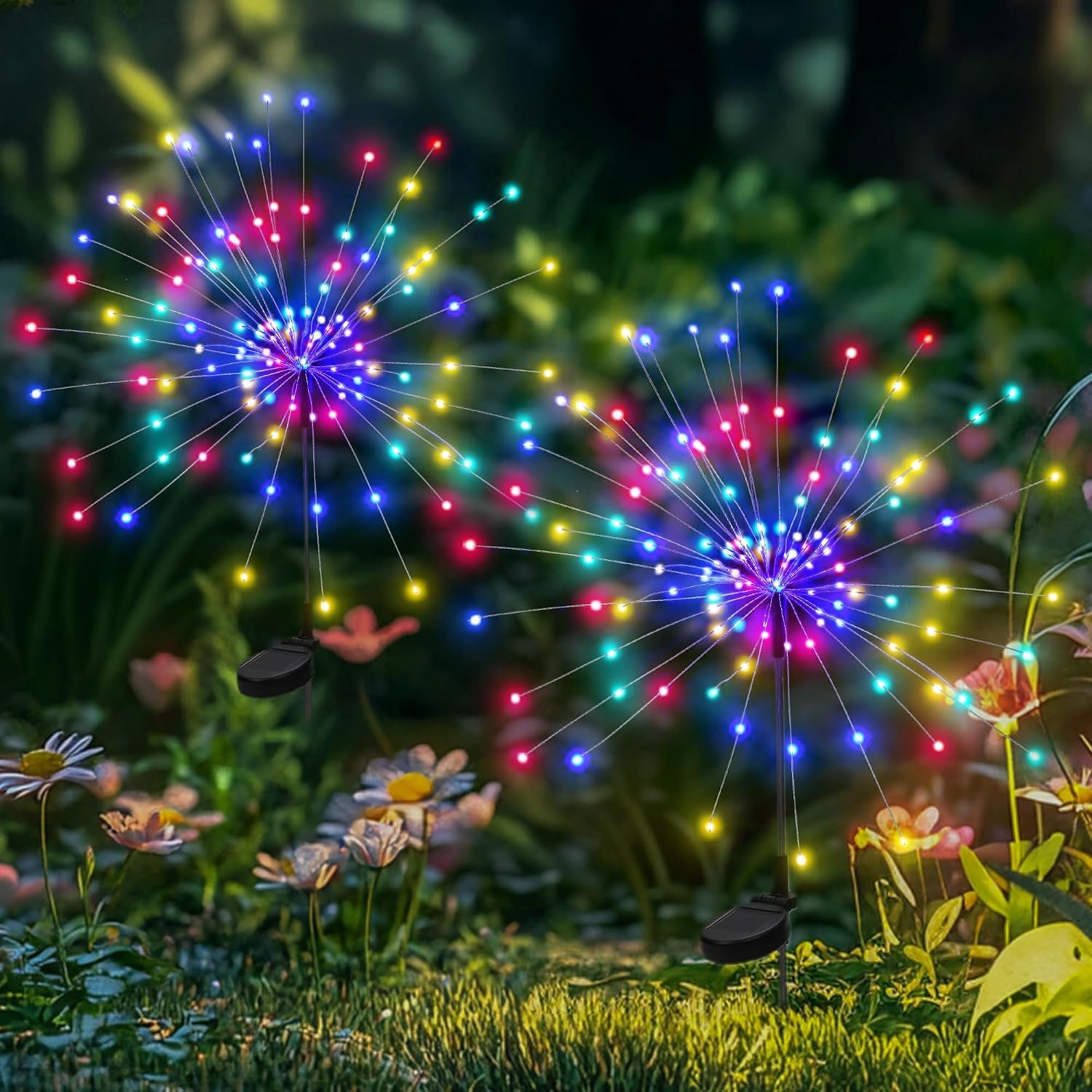 PEVOROS Solar Firework Fairy Garden Lights Outdoor, Colorful, 2 Pack | 120 LEDs, Waterproof, Fairy Garden Decor, Auto On/Off, Solar Powered, for Yard, Patio, Porch, Flower Pot, Pathway