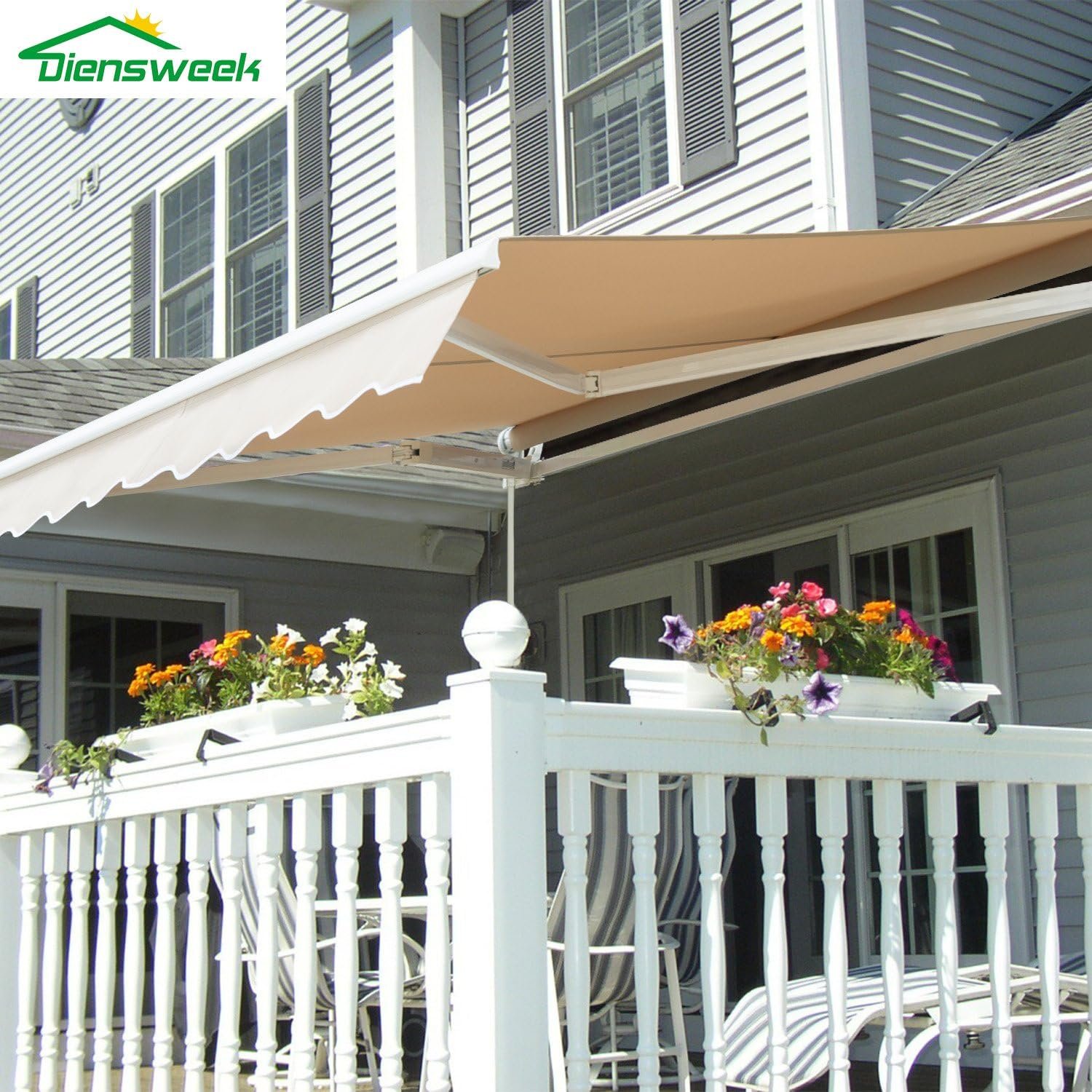 12’x10′ Patio Awning Retractable, Fully Assembled Manual Commercial Grade – Quality 100% 280G Ployester Window Door Sunshade Shelter – Deck Canopy Balcony P100 Series (12’x10′, Beige)