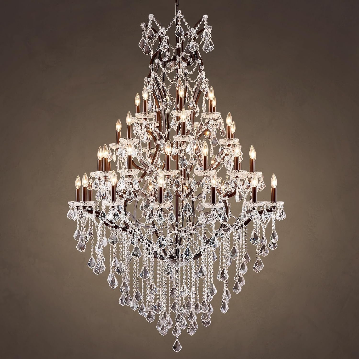 42 Lights Large Crystal Chandeliers for High Ceilings Maria Theresa Chandelier Light Fixture Heavy Vintage Chandelier for Foyer Hallway Entryway Staircase Brown 75″ H x 49.2″ D