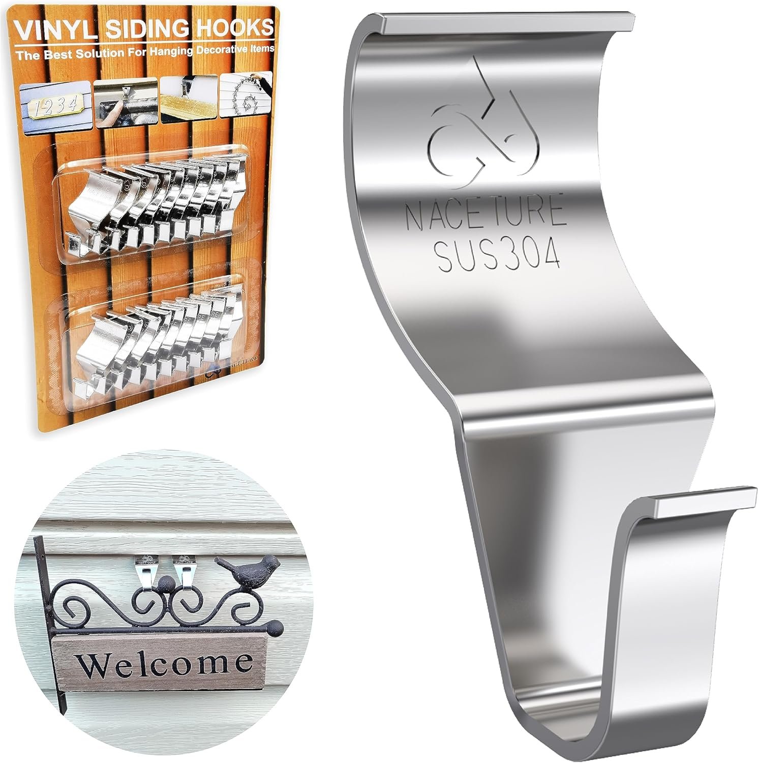 Vinyl Siding Hooks Hanger Siding Clip for Hanging, 20 Pack | No Drill Heavy Duty Hang wreaths, lights, signs and outdoor decorations without drilling or damaging vinyl siding.