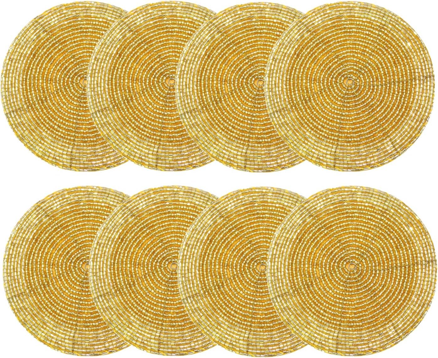 COTTON CRAFT Glitz Handmade Beaded Coaster – Set of 8-4 in Round – Gold | Luxurious Bar Drink Tabletop Protection Coasters – Holiday Party Christmas Xmas Harvest Fall Thanksgiving Table décor