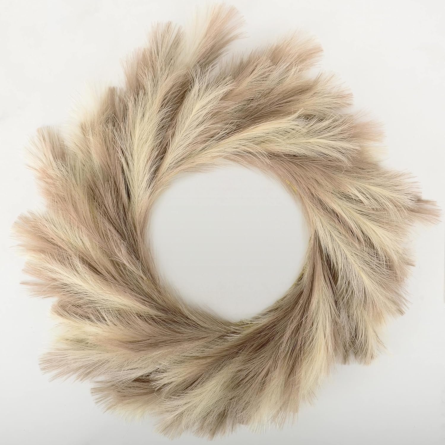 Perfnique Pampas Grass Wreath, 25” Faux Pampas Wreath for Front Door, Artificial Pampas Wreath for All Seasons, Boho Wall Decor, Farmhouse Pampas Grass Garland, DIY Wreath Arrangement (Ivory&Taupe)