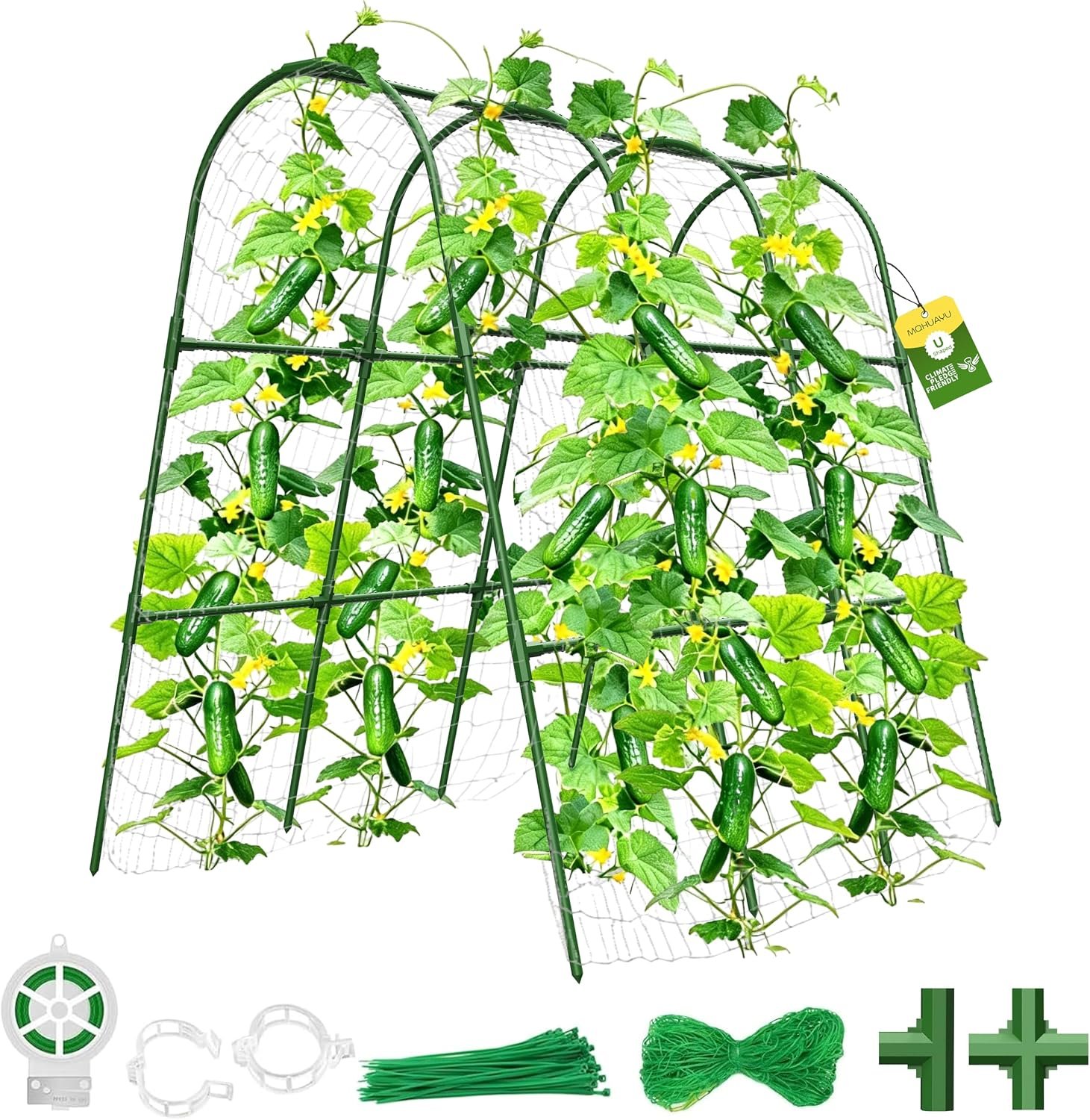Cucumber Trellis for Raised Bed,U-Shape Garden Trellis for Climbing Plants Outdoor, Metal Arch Vegetables Trellis, Plant Support for Vine (Green, 47.2×47.2 X21.6)