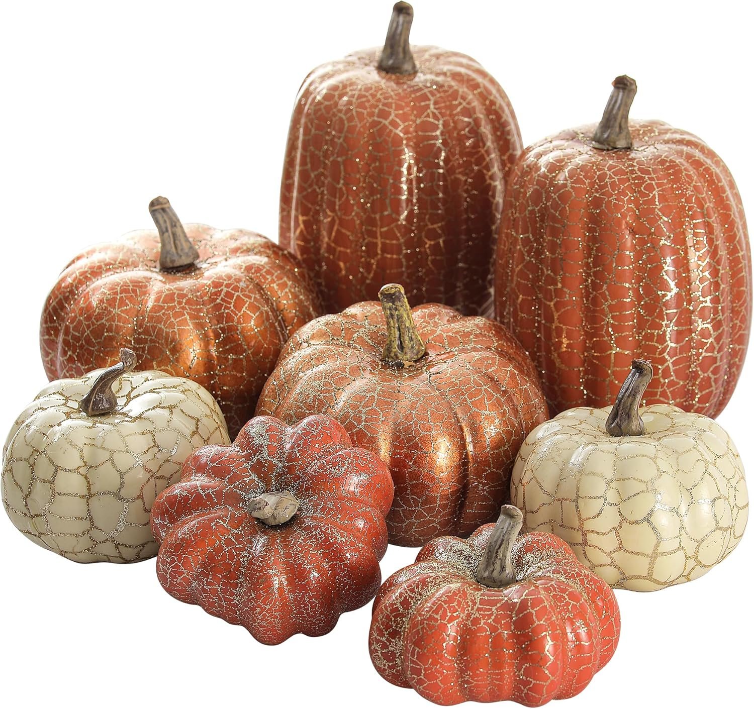 Artgar Pumpkin Decor, 8 PCS Halloween Pumpkin | Metal Cracked Design Foam Pumpkins for Fall Halloween Thanksgiving Harvest Home Mantel Tabletop Indoor Outdoor Decorations