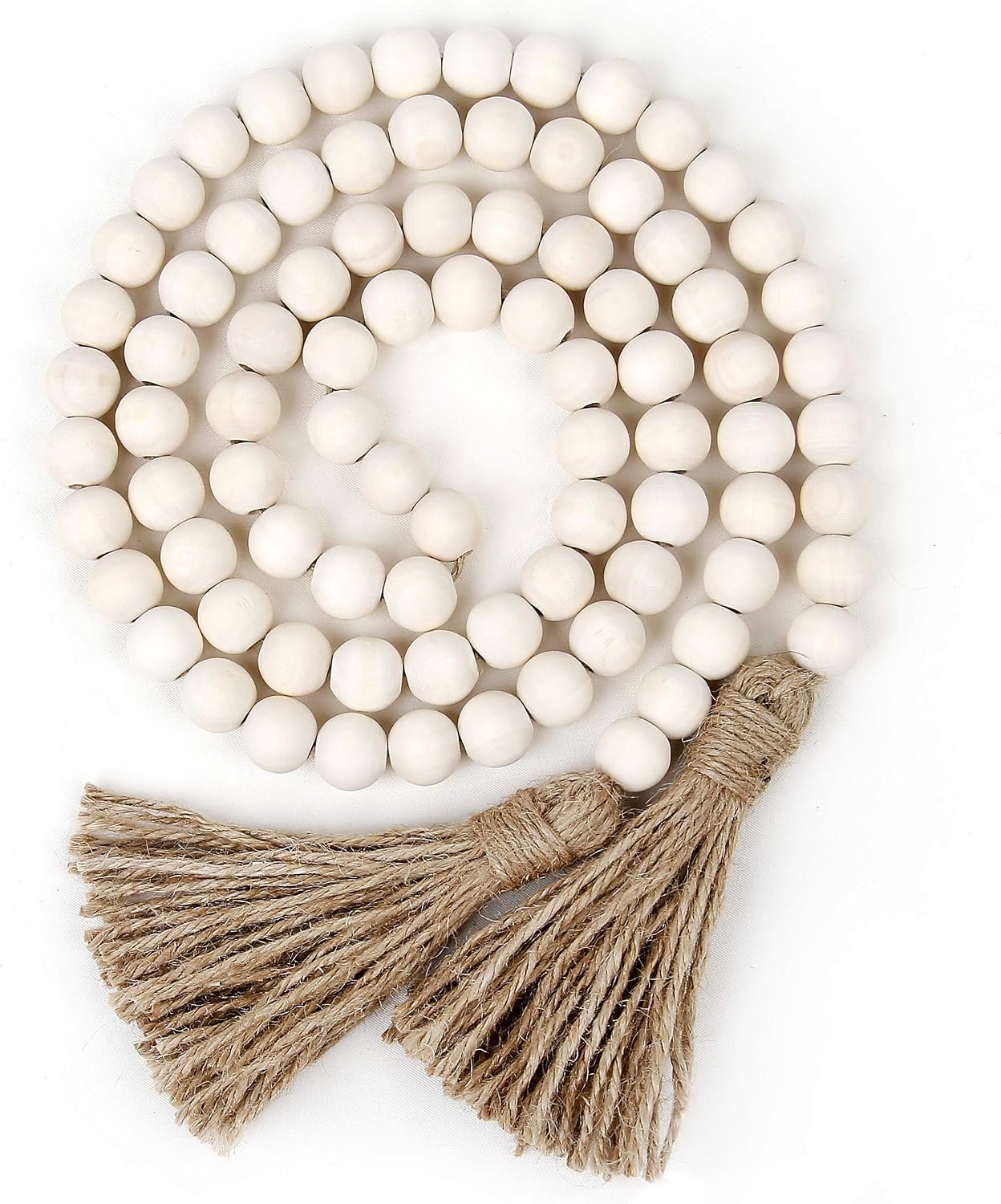 RAMIRABI 58in Wood Bead Garland, Farmhouse Rustic Country Decor, Nature | Prayer Boho Wall Hanging Decoration, Natural Wood Beads, Farmhouse Mantel Decor, Decorative Beads for Home and Holiday