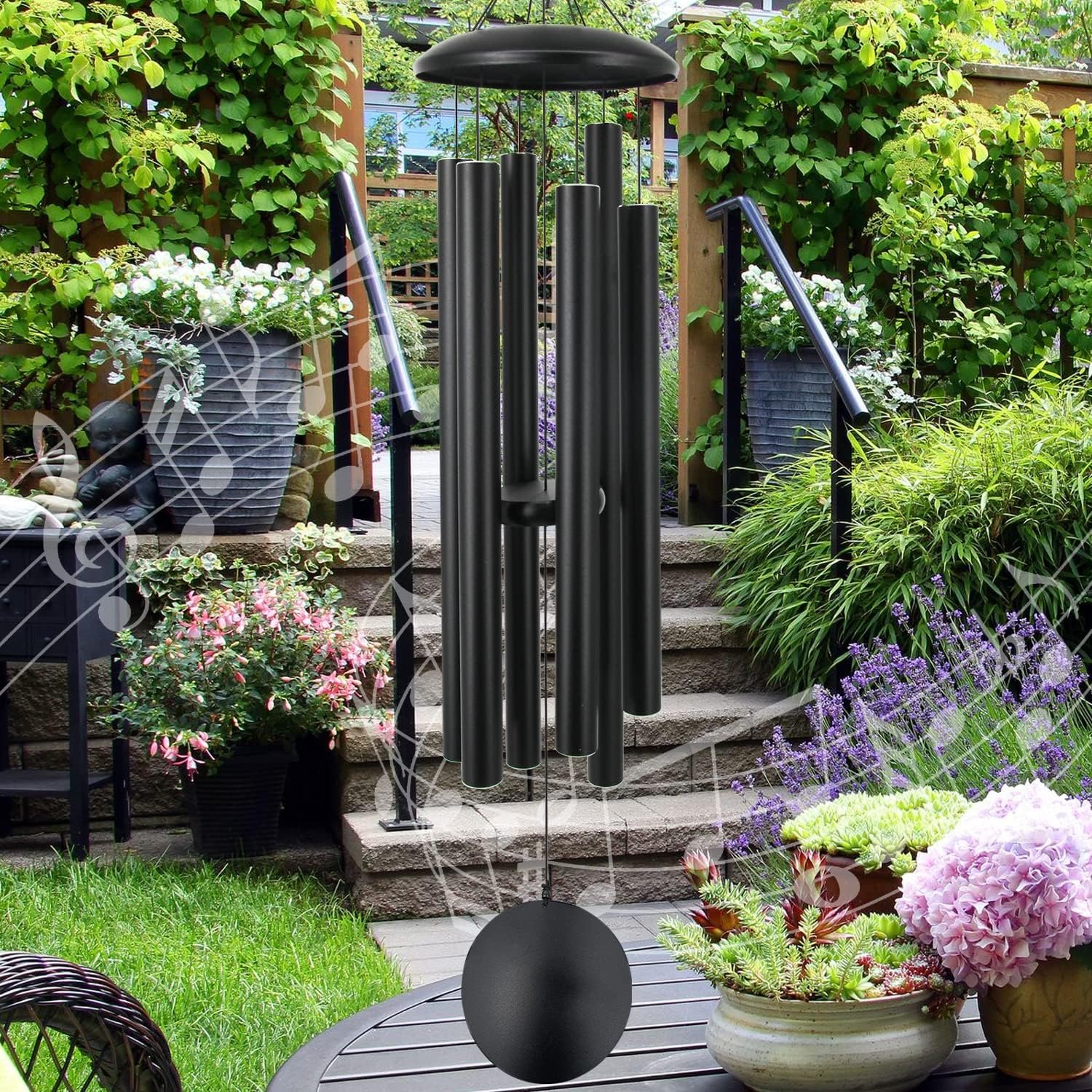 ASTARIN 45in Memorial Wind Chimes Large with 6 Heavy Tubes | Large Deep Tone Wind Chimes Outdoor for Garden Hanging Décor,Sympathy Gifts. Black