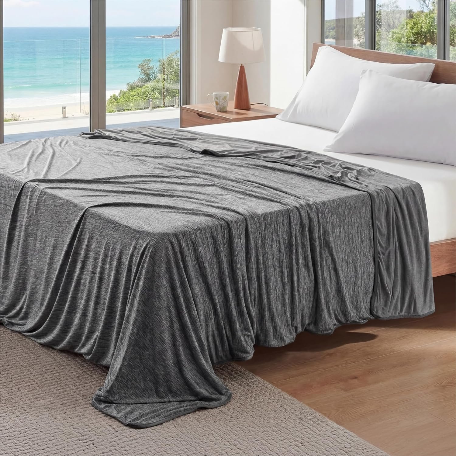 Bedsure Silky Soft Cooling Blanket Full Size, 80″x90″, Dark Grey | Hot Sleepers, Night Sweats, Summer Bed Sheet, Layer Under Comforter, Rayon Derived from Bamboo, Cold, Cool, Ice, Lightweight