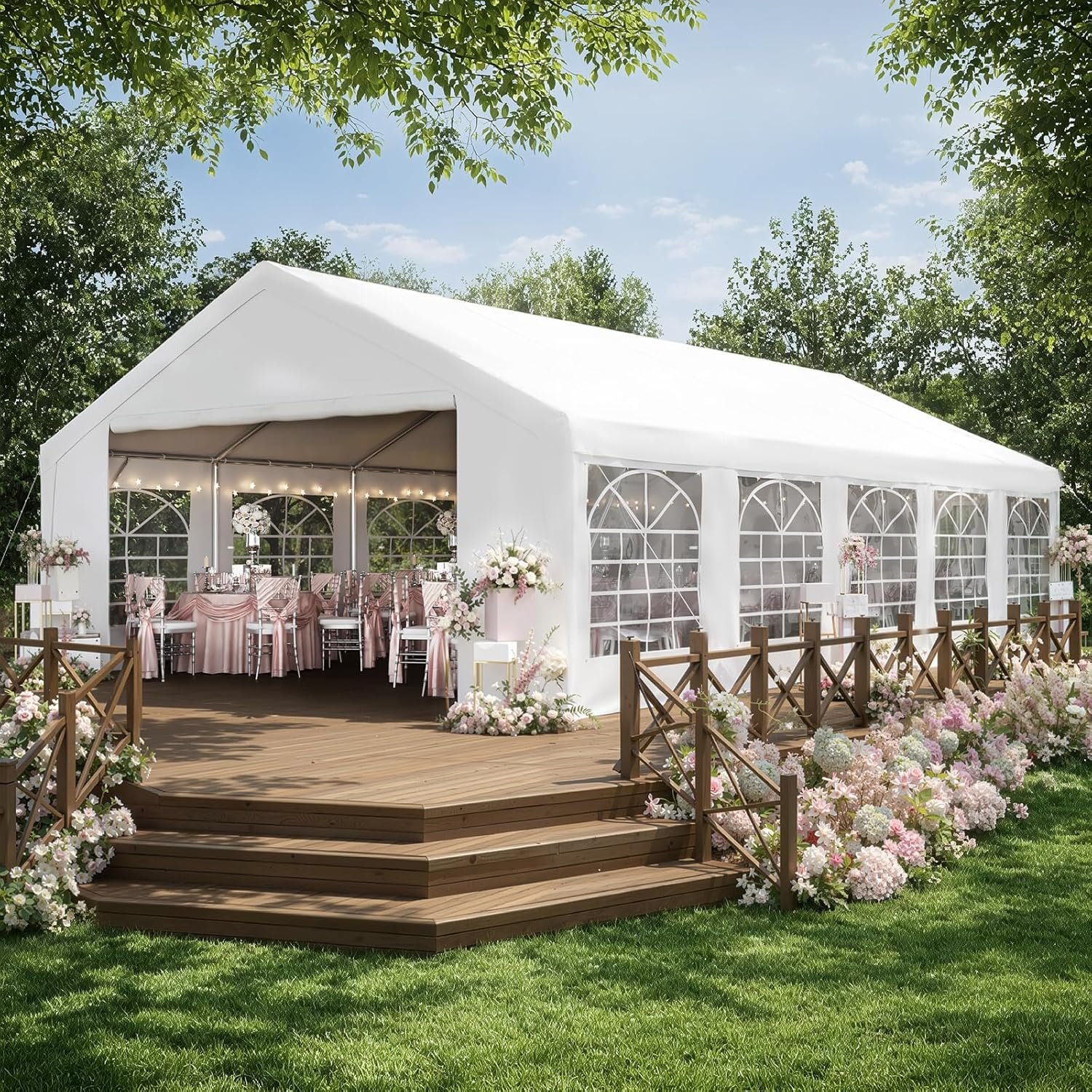 Party Tent 16×32 Canopy Heavy Duty, Waterproof Outdoor Event Tent with Removable Sidewalls & Roll-Up Door, Portable Carport for Wedding, BBQ, Camping, Birthday Party