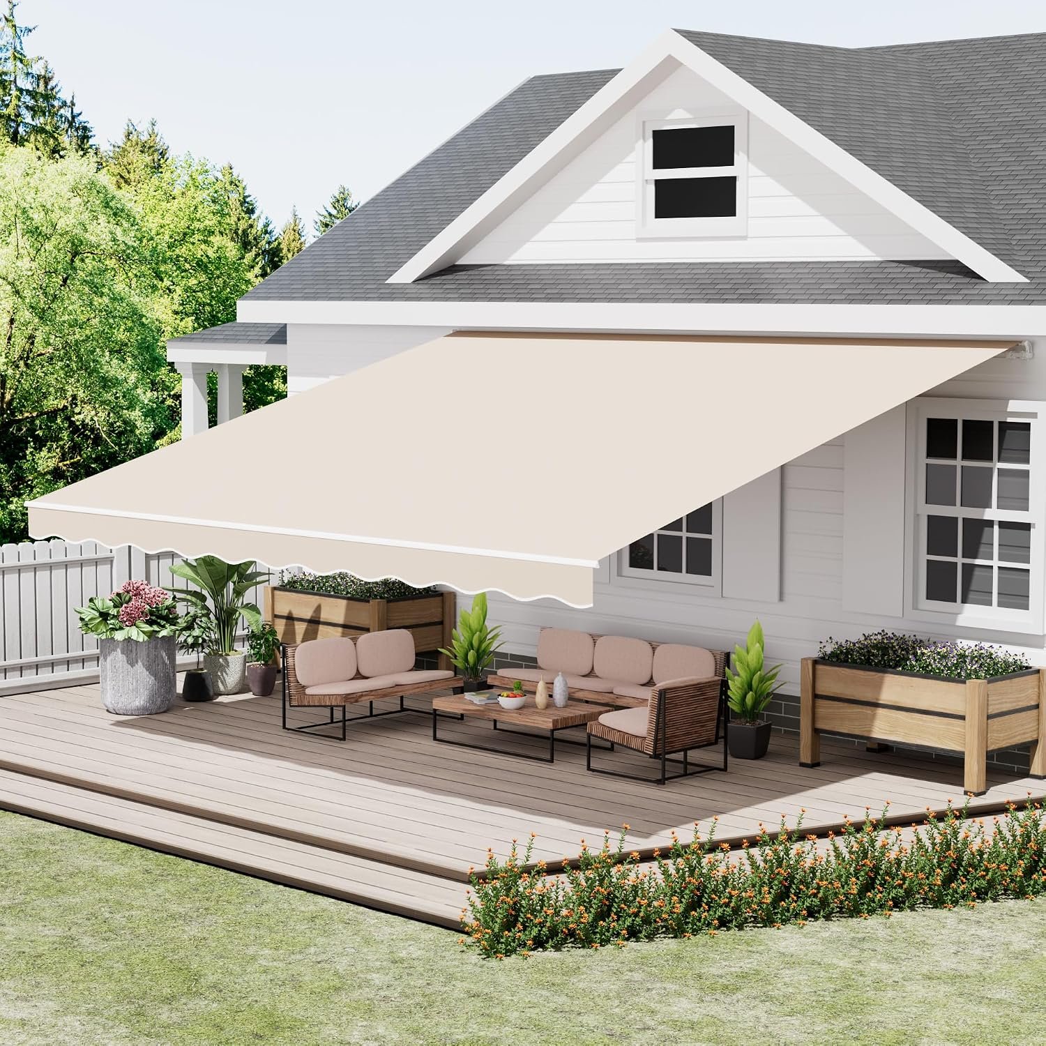 13′ x 8′ Retractable Awning for Patio, Patio Awning with Adjustable Tilt Angles, UV Protection Sun Shade with Rust-Resistant Aluminum, Easy Installation Outdoor Awning for Garden/Deck, Beige