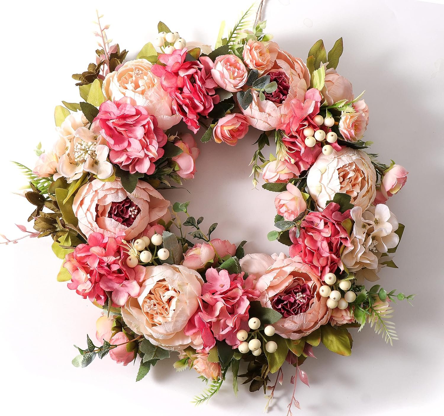 Peony Spring Wreaths for Front Door Outside Rose Summer Door Wreath Full 15 Inch Handmade Fall Winter Wreaths for Front Door Wall Window Decor