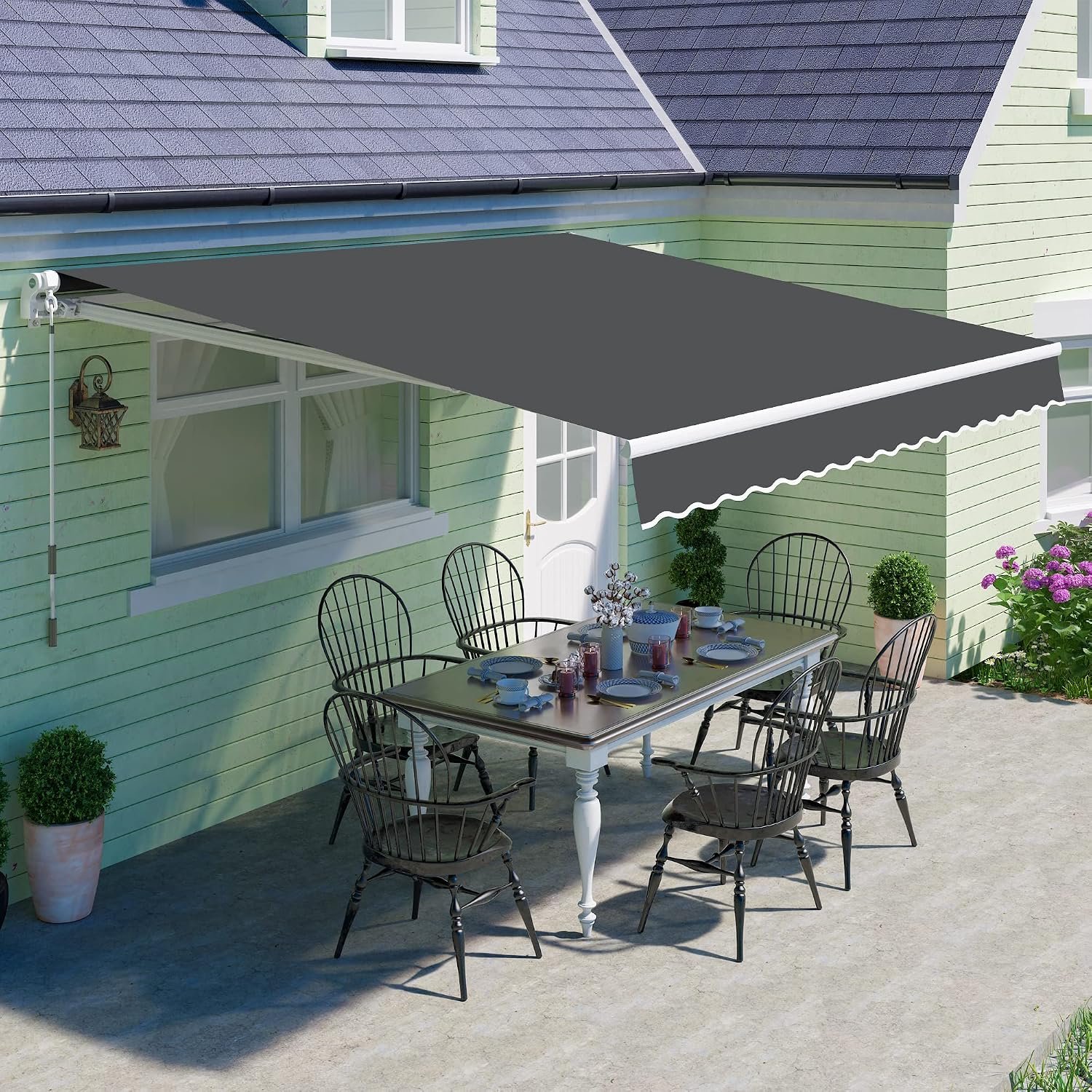10’x8′ Patio Manual Retractable Awning Fully Assembled, Dark Grey | Aluminum Frame, 280G Polyester, Water-Resistant, Sunshade Shelter for Outdoor Window Door Awning Deck Canopy Balcony