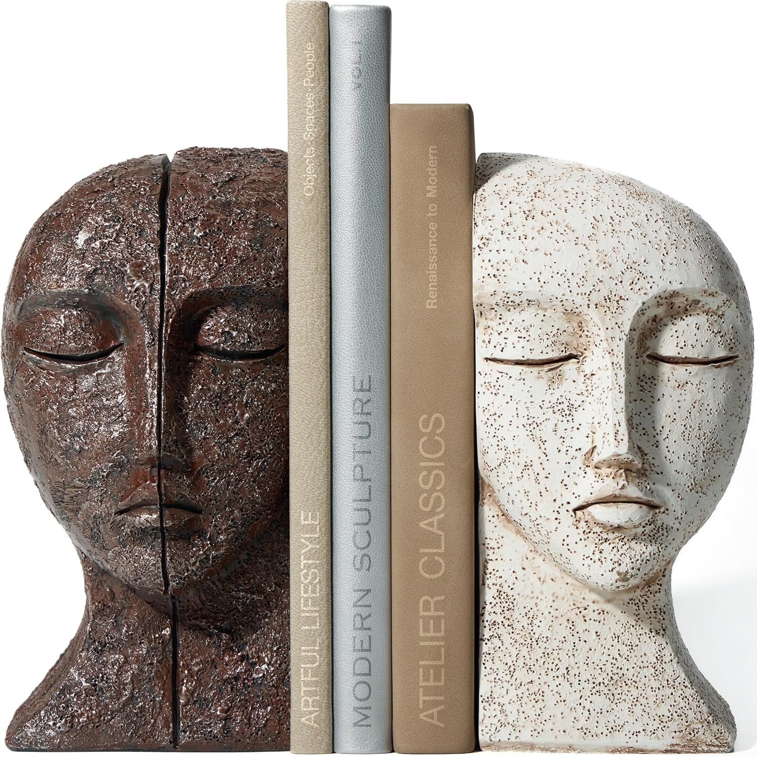 Heavy Duty Bookends for Heavy Books, Book Ends for Shelves, Unique Decorative Book Ends, Aesthetic Bookshelf Decor, Modern Home Decor Sculptural Book Holder/Book Stoppers, The Tranquil Faces