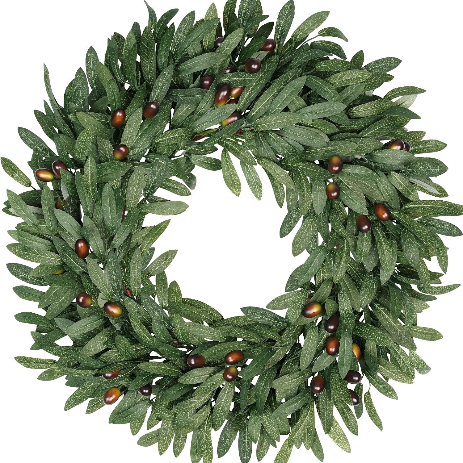 22 Inch Eucalyptus Olive Wreaths for Front Door with Olives | Waterproof, Artificial, for Home Outdoor Indoor Farmhouse, All Seasons