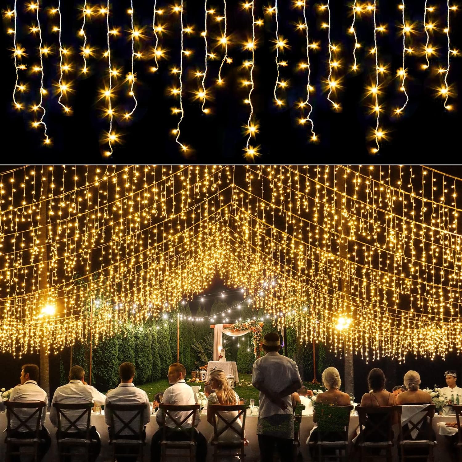 Icicle lights for Outside Christmas Lights Outdoor 33ft 400 LEDs Warm White | Twinkle String Lights with 75 Drops 8 Modes Timer Plug in Waterproof for House Tree Holiday Wedding Party Home Bedroom Indoor