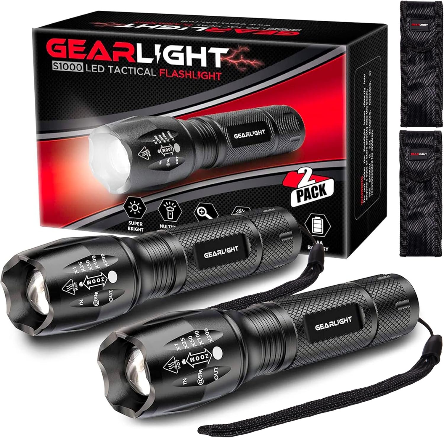 LED Flashlight High Lumens, Mini Tactical LED Flashlight 2 Pack, 5 Modes Zoomable Beam, Battery Powered (Batteries Not Included) for Camping, Hunting, Home & Emergency, Compact Small LED Flashlight