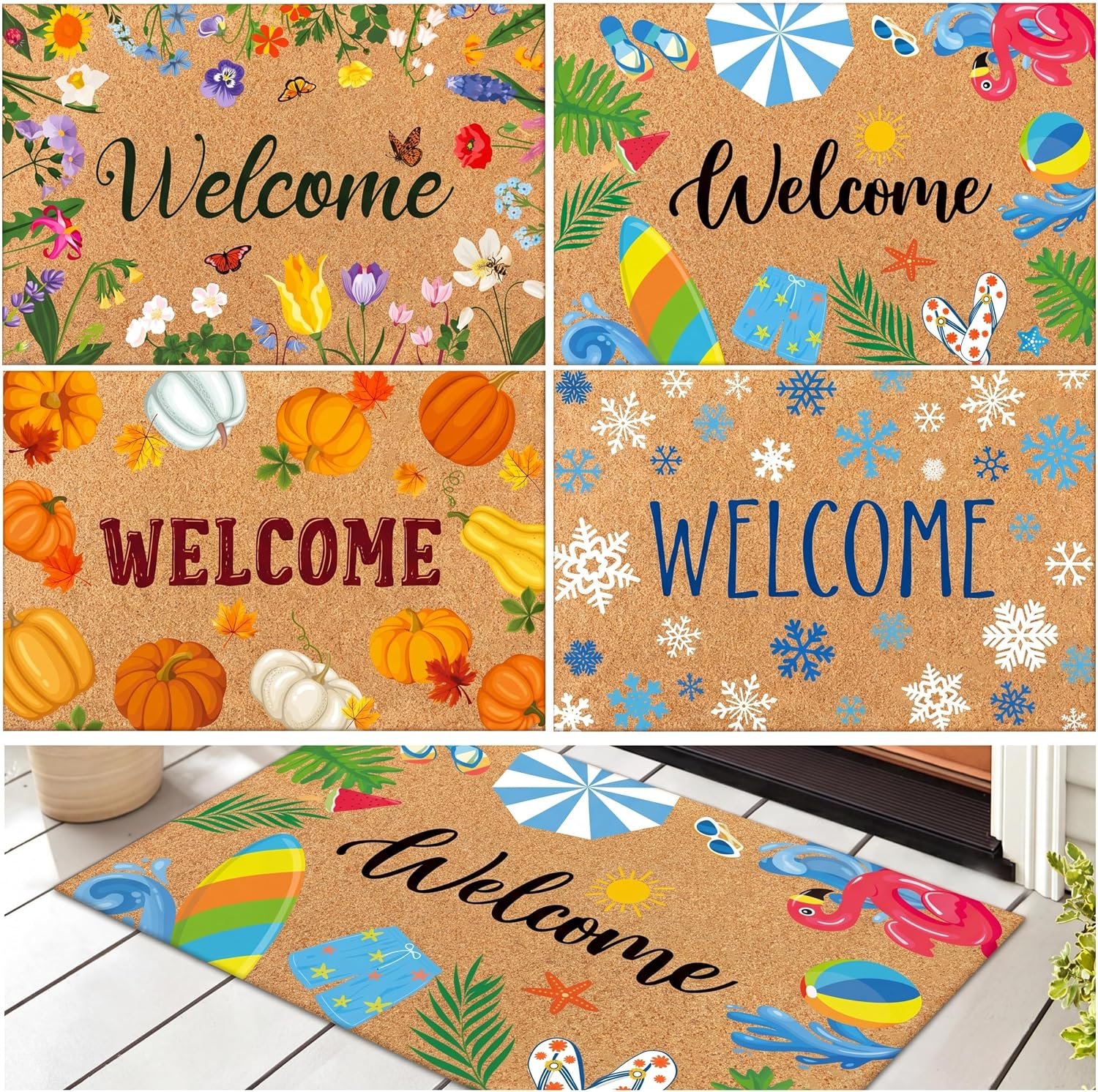 Tinideya Summer Coir Welcome Door Mat 24″x 15″ Seasonal Welcome Mats for Entryway Porch Non-Slip Rugs Doormat for Indoor Outdoor