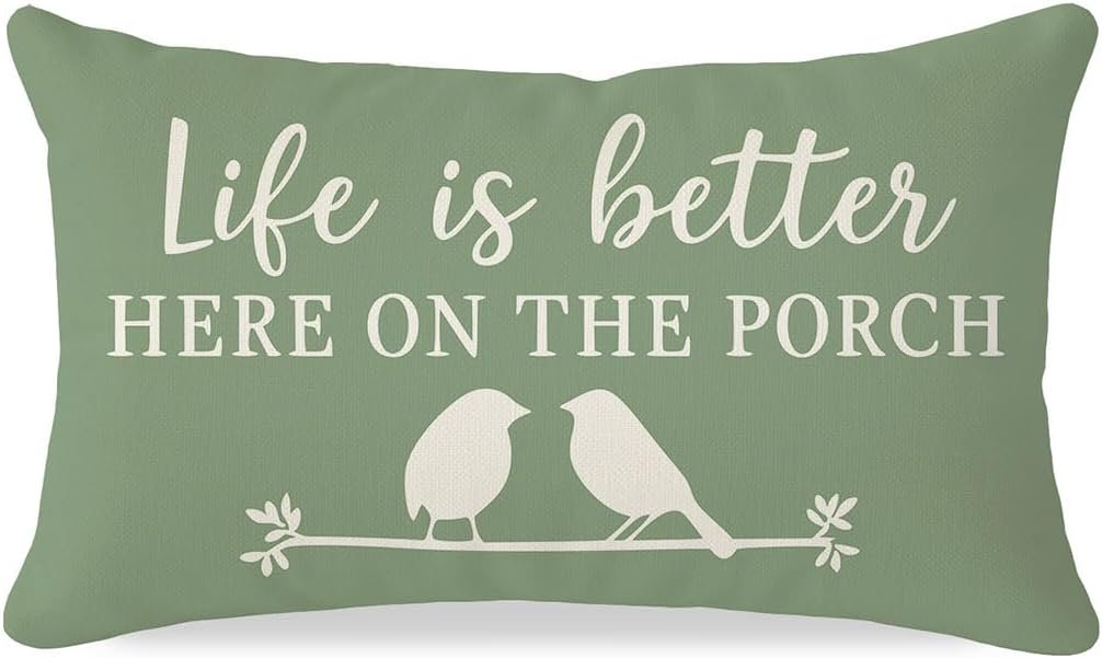 PANDICORN 12×20 Pillow Cover, Life is Better Here on the Porch, Sage Green
