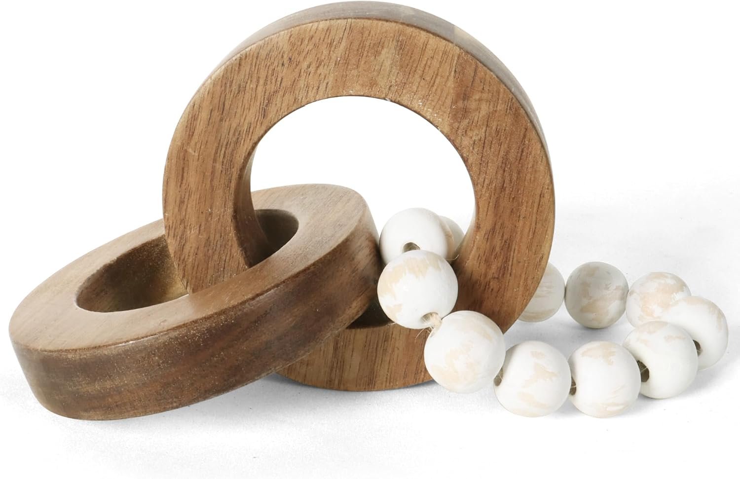 Oakrain Wood Chain Link Decor, Minimalist Handmade Carved Knot Décor Accents for Shelf Coffee Table, Natural Boho Farmhouse Rustic Home Decor, Best Housewarming Gifts (8.86 inch)