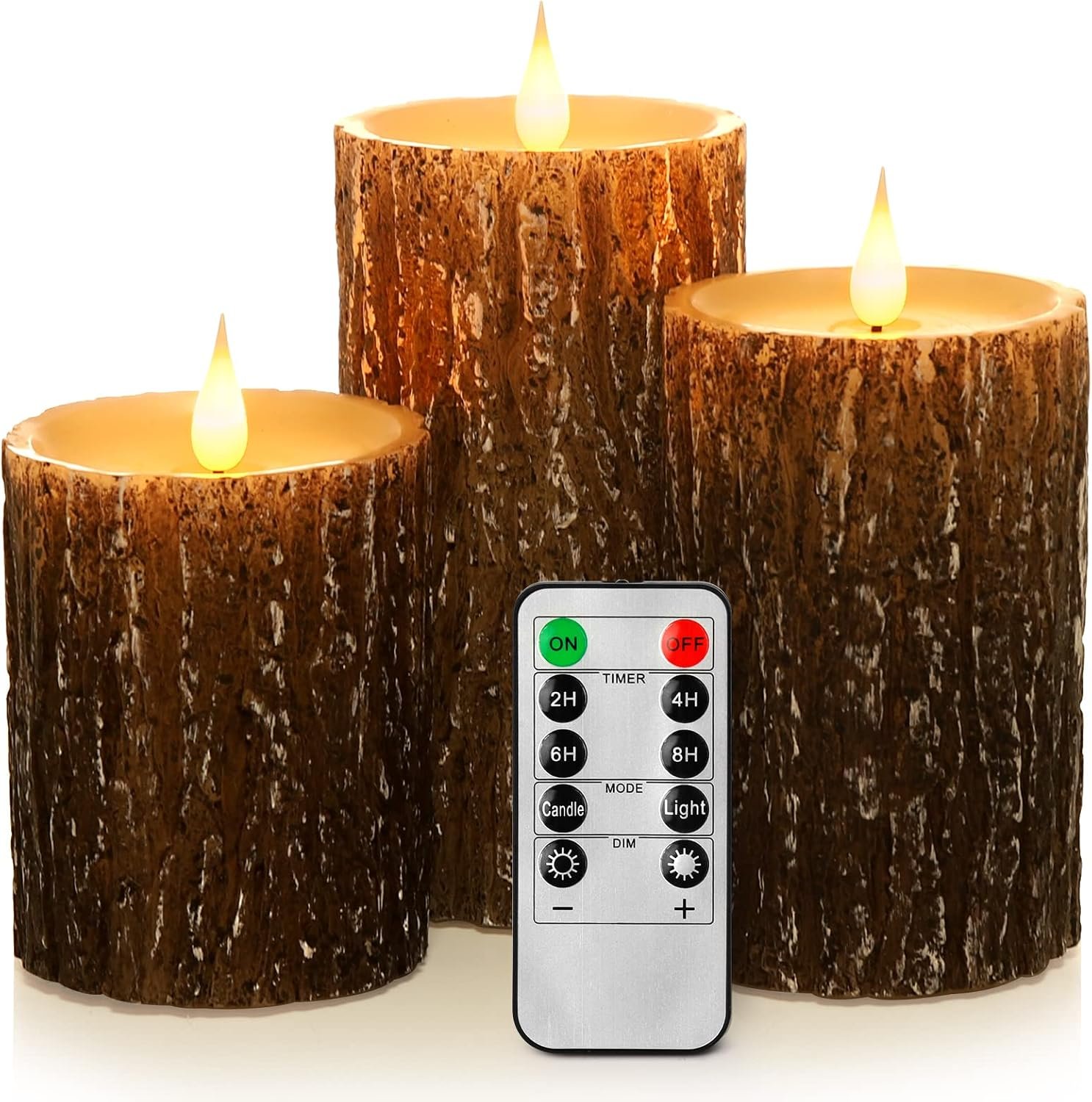 Enpornk Flameless Candles Battery Operated Pillar Pine Effect Real Wax Flickering 3D Wick Electric LED Decorative Candle Sets with Remote Control Cycling 24 Hours Timer, 4″ 5″ 6″ Pack of 3