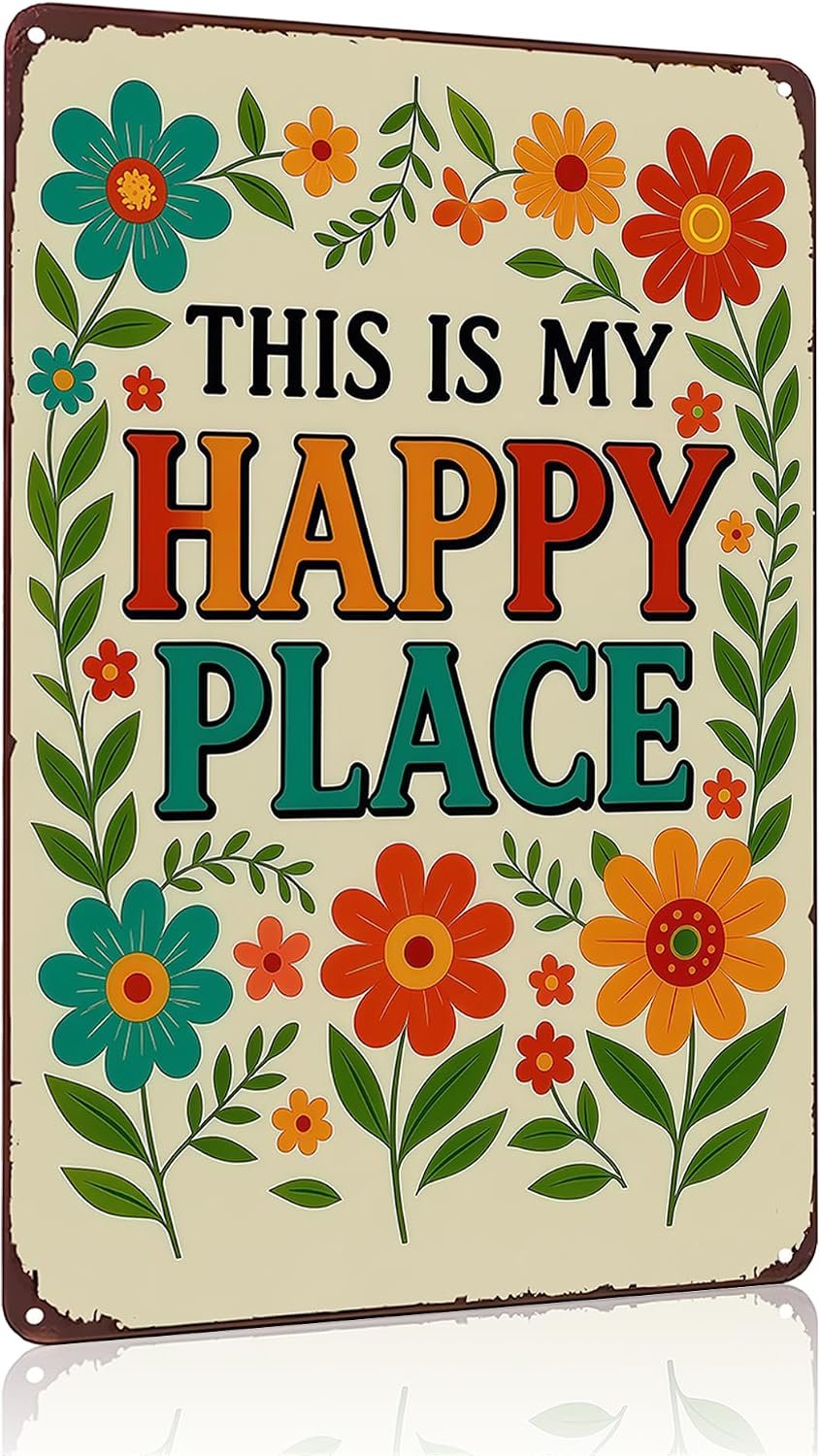 FunnySign Garden Gifts This Is My Happy Place Garden Vintage Tin Sign for Home Greenhouse Patio Yard Decor 8×12 Inch