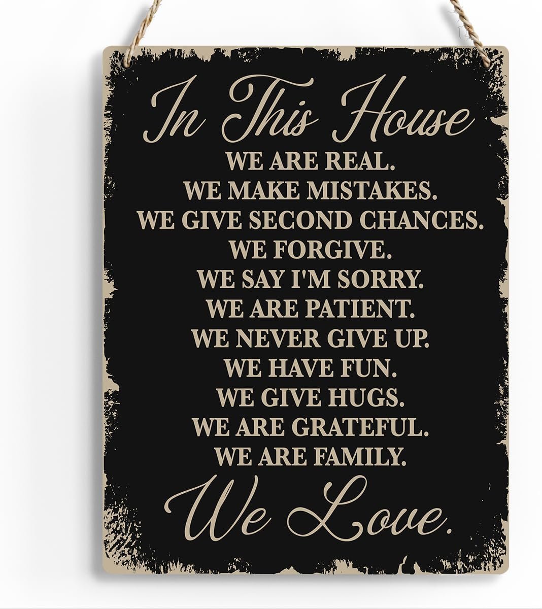 In This House Wooden Hanging Sign, House Rules Signs, Farmhouse Living Room Home Decor Wall Art, Inspirational Family Quote, Scripture Wooden Hanging Sign for Farmhouse Home Wall Art Decoration
