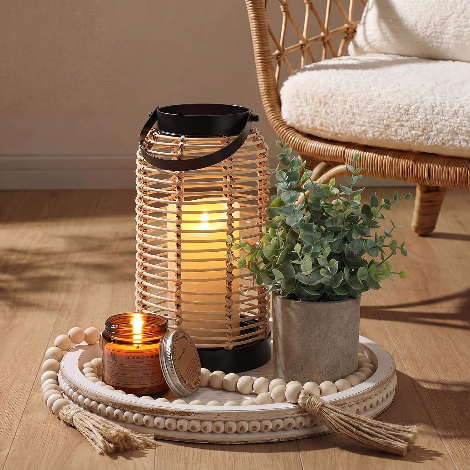 Novabright 6 Pcs Farmhouse Lantern Decor Set Candle Lanterns Rustic Bobo