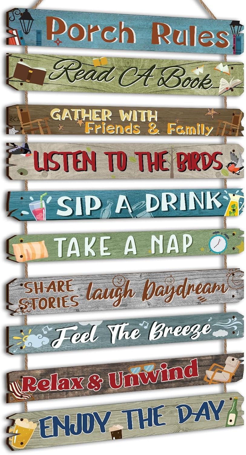 RattanView Porch Rules Sign Porch Wood Outdoor Wall Plaque